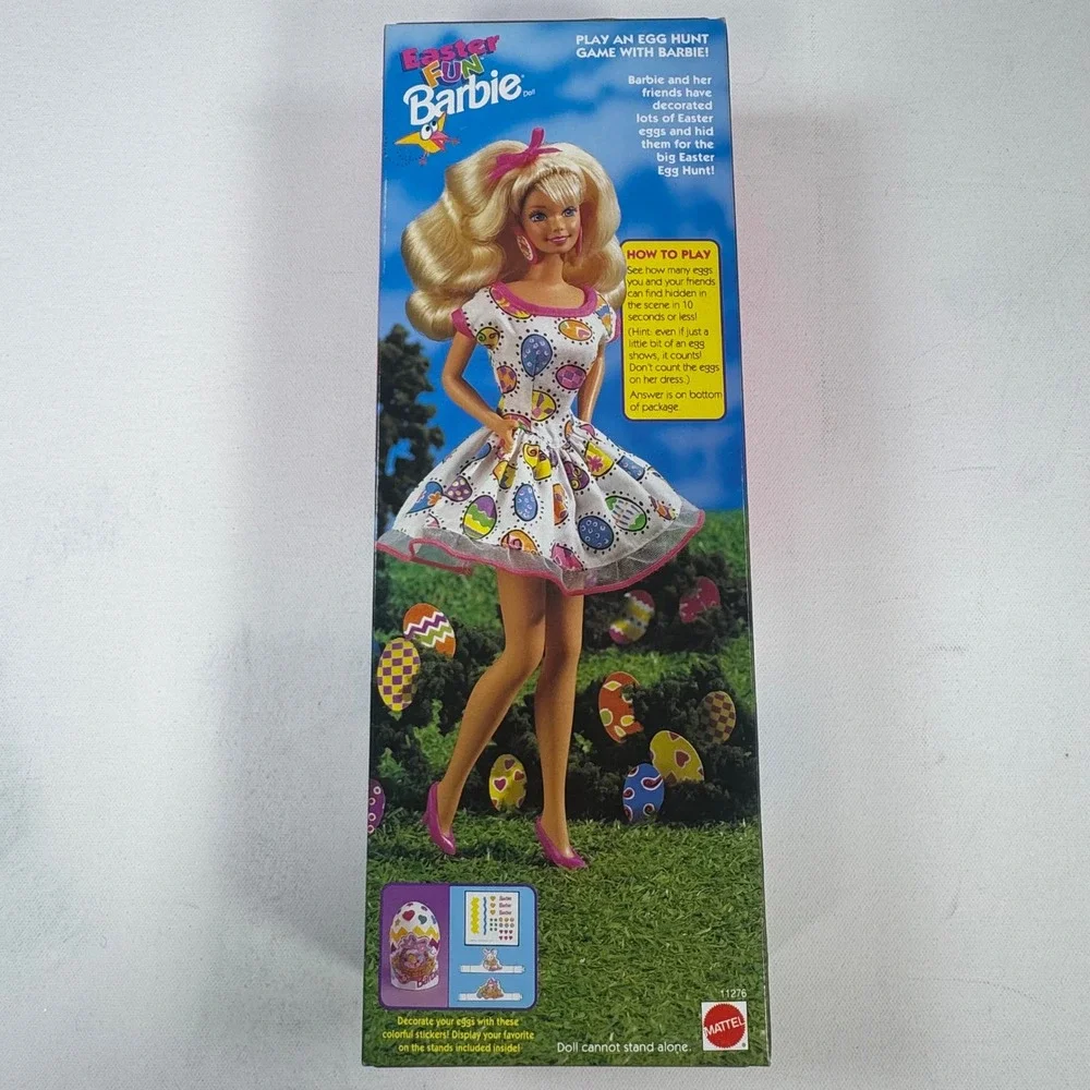 Vintage 1993 Mattel Easter Fun Barbie Doll Egg Print Dress 11276 NIB